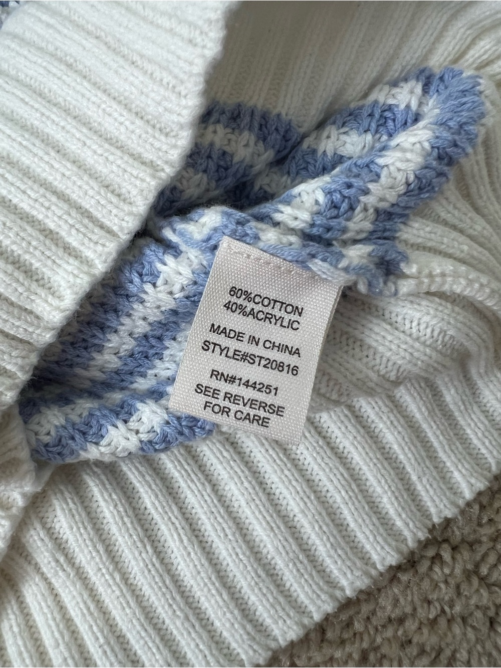 Women’s Medium Blue and White Striped Quarter Zip Knit Nautical Coastal Preppy - Picture 5 of 6